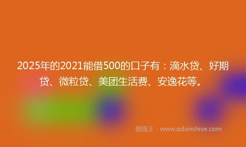 2025年的2021能借500的口子有：滴水贷、好期贷、微粒贷、美团生活费、安逸花等。