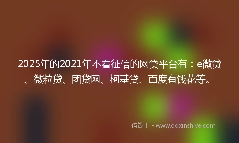 2025年的2021年不看征信的网贷平台有：e微贷、微粒贷、团贷网、柯基贷、百度有钱花等。