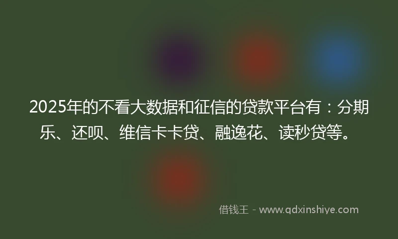 2025年的不看大数据和征信的贷款平台有：分期乐、还呗、维信卡卡贷、融逸花、读秒贷等。