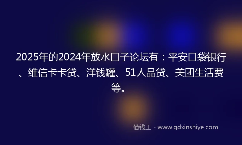 2025年的2024年放水口子论坛有：平安口袋银行、维信卡卡贷、洋钱罐、51人品贷、美团生活费等。