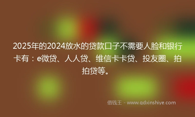 2025年的2024放水的贷款口子不需要人脸和银行卡有：e微贷、人人贷、维信卡卡贷、投友圈、拍拍贷等。