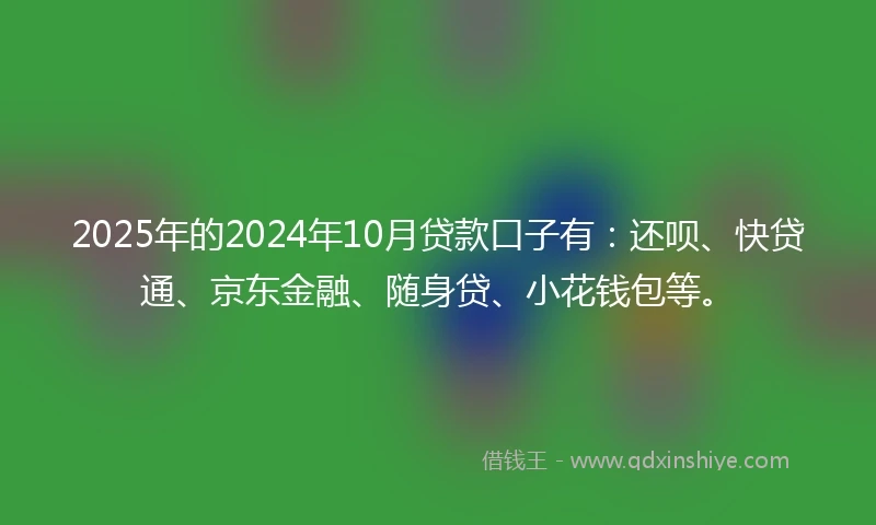 2025年的2024年10月贷款口子有：还呗、快贷通、京东金融、随身贷、小花钱包等。