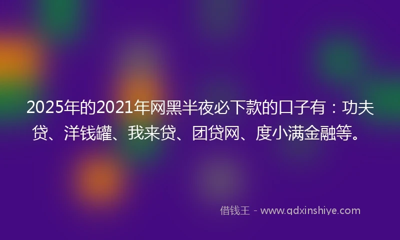 2025年的2021年网黑半夜必下款的口子有：功夫贷、洋钱罐、我来贷、团贷网、度小满金融等。