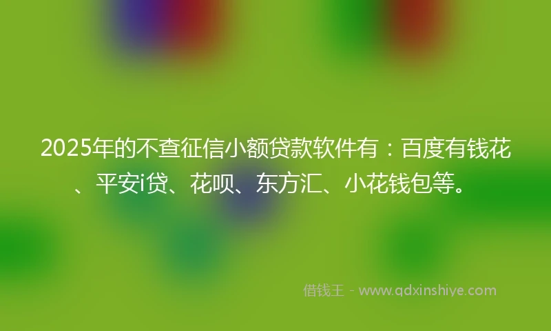 2025年的不查征信小额贷款软件有：百度有钱花、平安i贷、花呗、东方汇、小花钱包等。