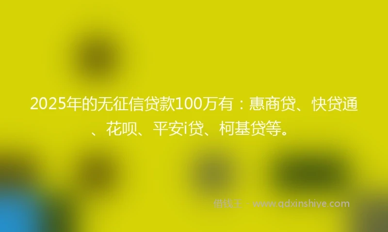2025年的无征信贷款100万有：惠商贷、快贷通、花呗、平安i贷、柯基贷等。