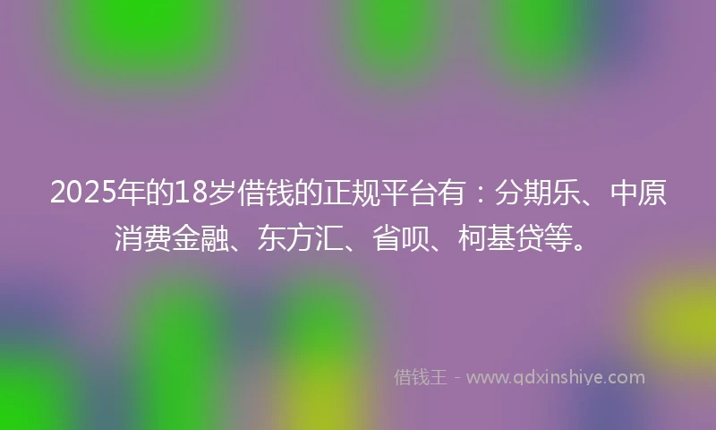 2025年的18岁借钱的正规平台有：分期乐、中原消费金融、东方汇、省呗、柯基贷等。