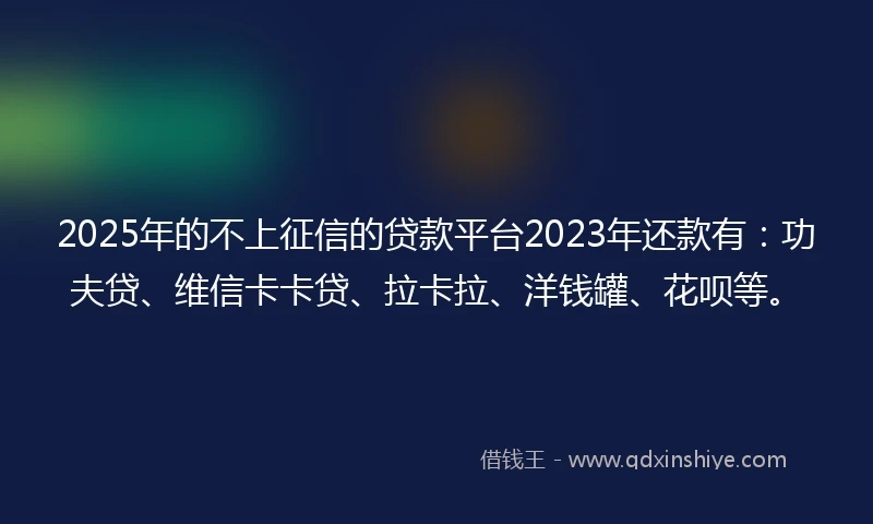2025年的不上征信的贷款平台2023年还款有：功夫贷、维信卡卡贷、拉卡拉、洋钱罐、花呗等。