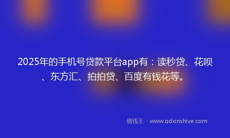 2025年的手机号贷款平台app有：读秒贷、花呗、东方汇、拍拍贷、百度有钱花等。