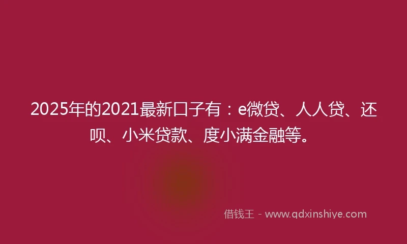 2025年的2021最新口子有：e微贷、人人贷、还呗、小米贷款、度小满金融等。