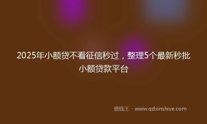 2025年小额贷不看征信秒过，整理5个最新秒批小额贷款平台