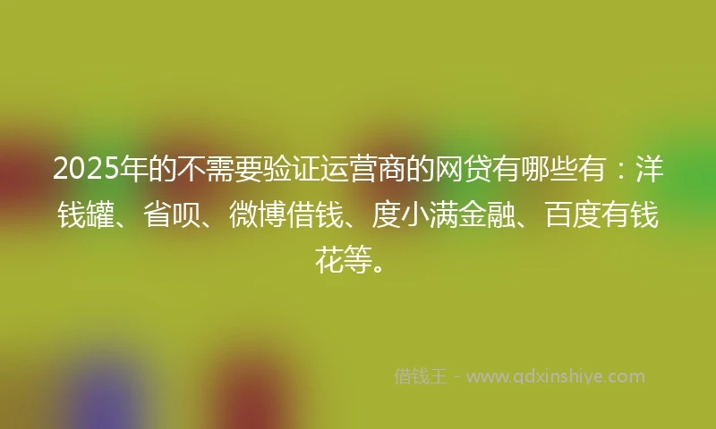 2025年的不需要验证运营商的网贷有哪些有：洋钱罐、省呗、微博借钱、度小满金融、百度有钱花等。