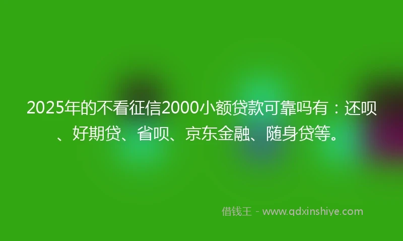 2025年的不看征信2000小额贷款可靠吗有：还呗、好期贷、省呗、京东金融、随身贷等。