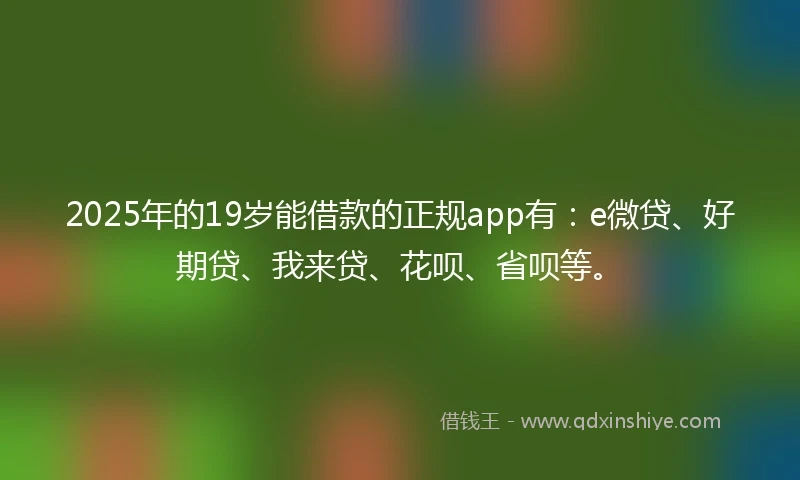 2025年的19岁能借款的正规app有：e微贷、好期贷、我来贷、花呗、省呗等。