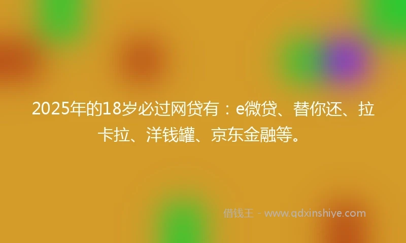 2025年的18岁必过网贷有：e微贷、替你还、拉卡拉、洋钱罐、京东金融等。