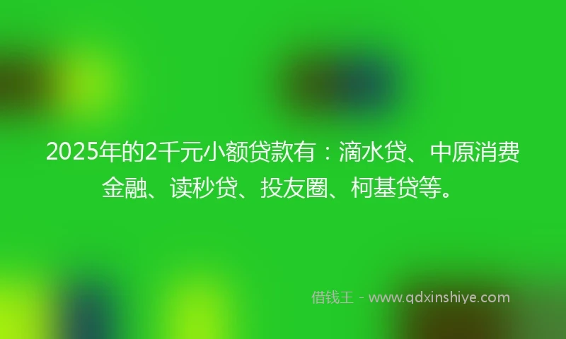 2025年的2千元小额贷款有：滴水贷、中原消费金融、读秒贷、投友圈、柯基贷等。