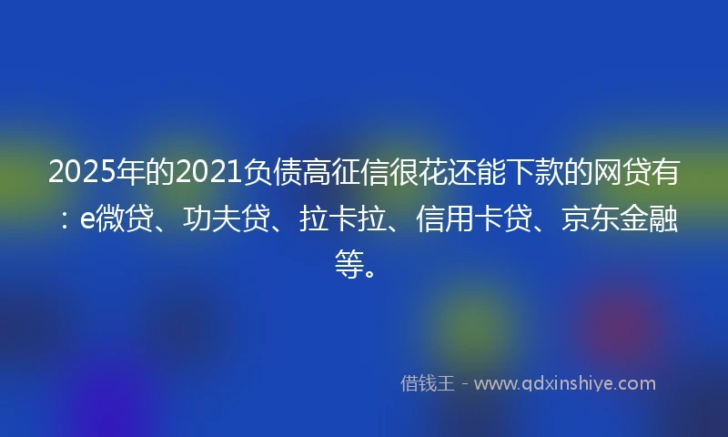 2025年的2021负债高征信很花还能下款的网贷有：e微贷、功夫贷、拉卡拉、信用卡贷、京东金融等。