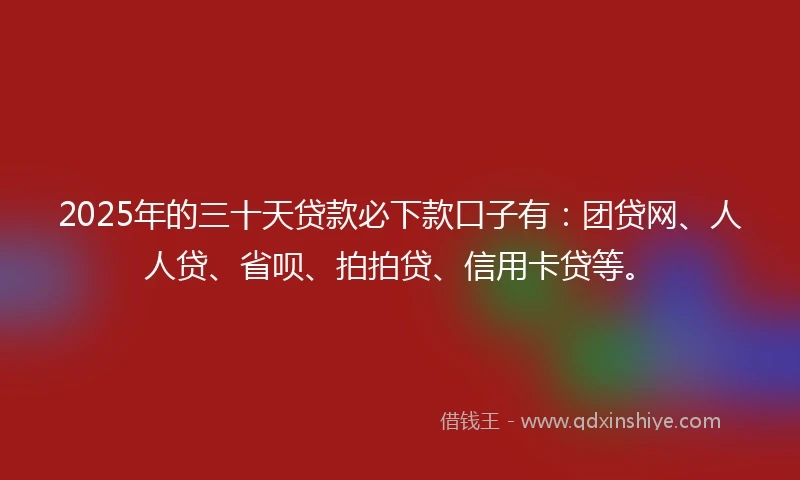 2025年的三十天贷款必下款口子有：团贷网、人人贷、省呗、拍拍贷、信用卡贷等。