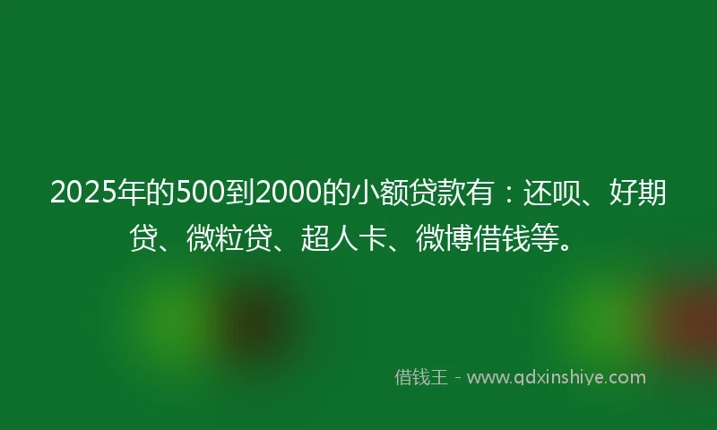 2025年的500到2000的小额贷款有：还呗、好期贷、微粒贷、超人卡、微博借钱等。