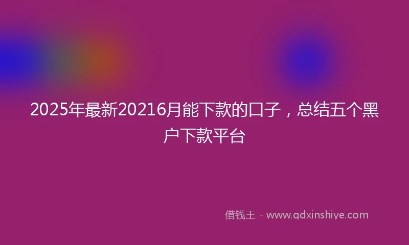 2025年最新20216月能下款的口子，总结五个黑户下款平台