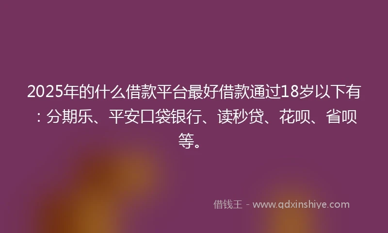 2025年的什么借款平台最好借款通过18岁以下有：分期乐、平安口袋银行、读秒贷、花呗、省呗等。