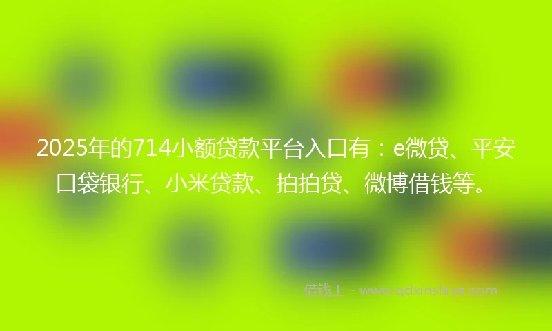 2025年的714小额贷款平台入口有：e微贷、平安口袋银行、小米贷款、拍拍贷、微博借钱等。