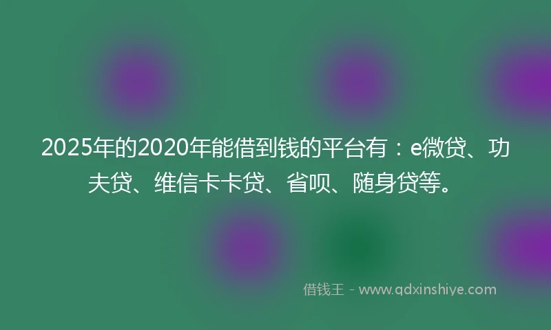 2025年的2020年能借到钱的平台有：e微贷、功夫贷、维信卡卡贷、省呗、随身贷等。