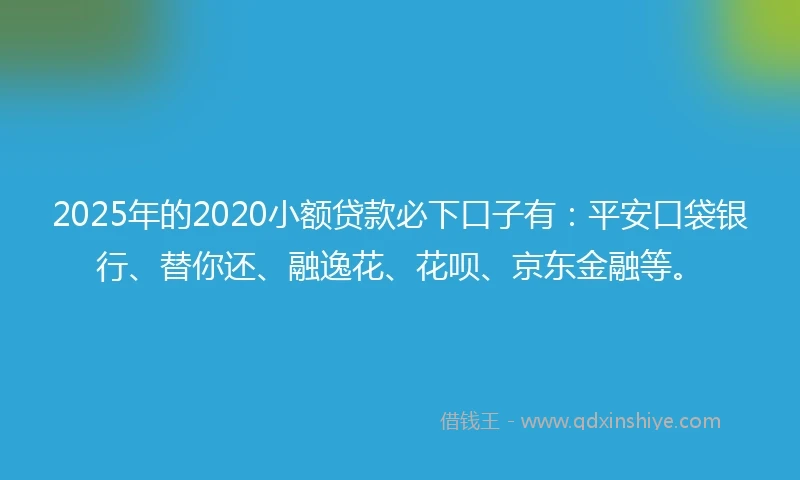 2025年的2020小额贷款必下口子有：平安口袋银行、替你还、融逸花、花呗、京东金融等。