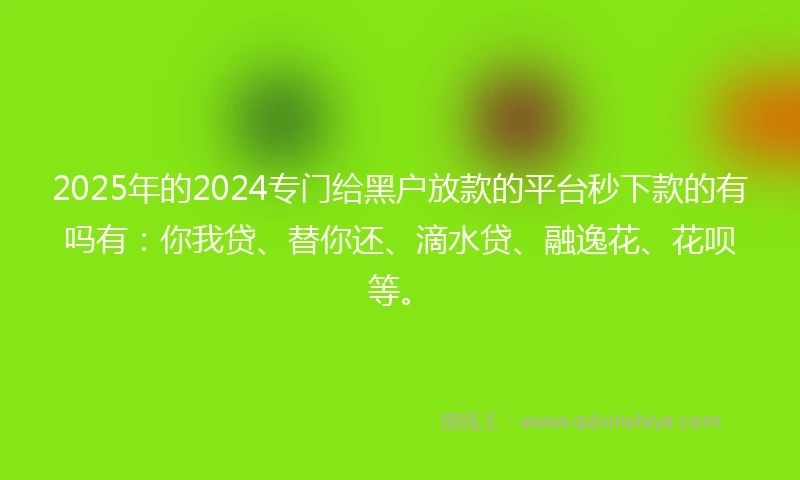 2025年的2024专门给黑户放款的平台秒下款的有吗有：你我贷、替你还、滴水贷、融逸花、花呗等。