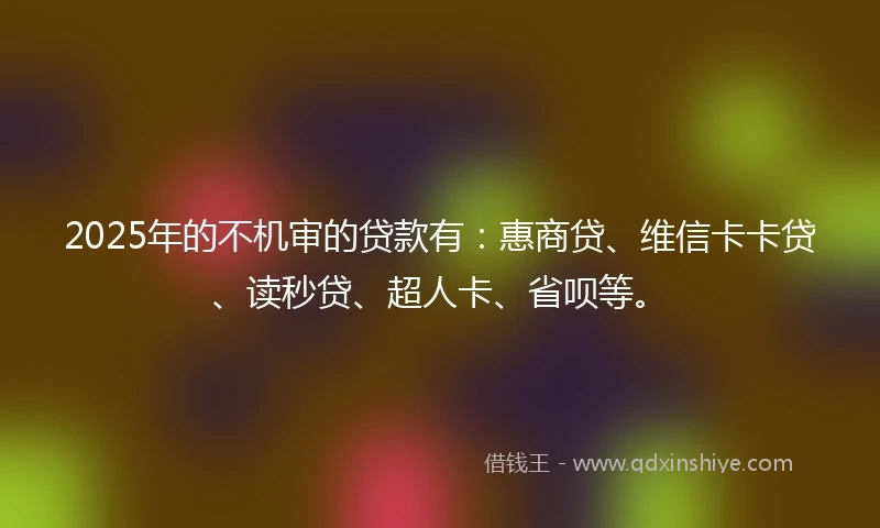 2025年的不机审的贷款有：惠商贷、维信卡卡贷、读秒贷、超人卡、省呗等。