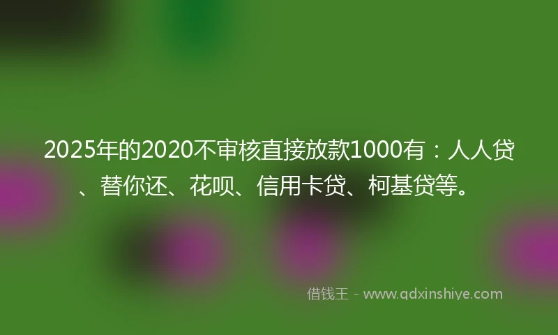 2025年的2020不审核直接放款1000有：人人贷、替你还、花呗、信用卡贷、柯基贷等。