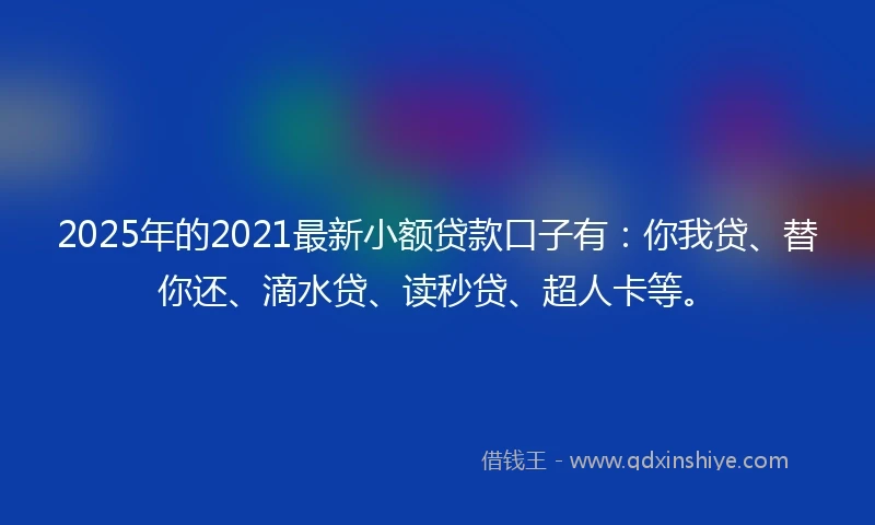 2025年的2021最新小额贷款口子有：你我贷、替你还、滴水贷、读秒贷、超人卡等。