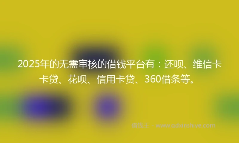 2025年的无需审核的借钱平台有：还呗、维信卡卡贷、花呗、信用卡贷、360借条等。