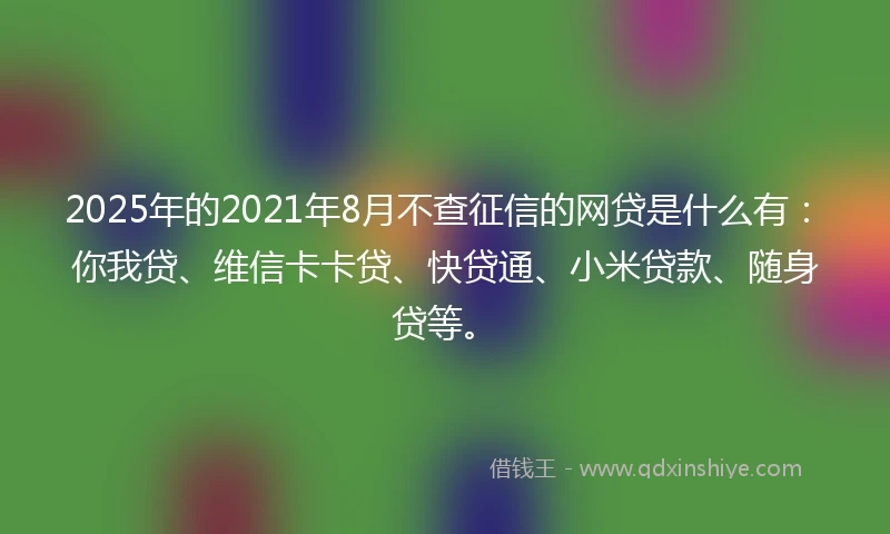 2025年的2021年8月不查征信的网贷是什么有：你我贷、维信卡卡贷、快贷通、小米贷款、随身贷等。