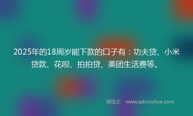2025年的18周岁能下款的口子有：功夫贷、小米贷款、花呗、拍拍贷、美团生活费等。