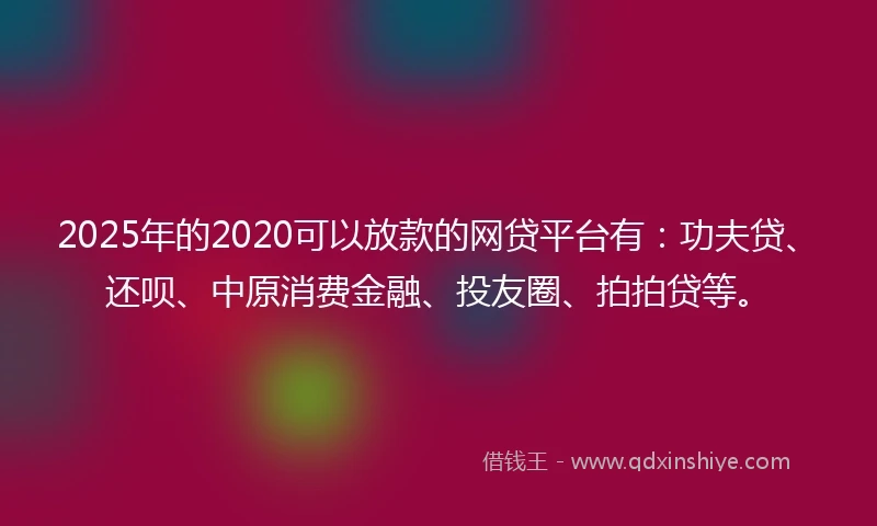 2025年的2020可以放款的网贷平台有：功夫贷、还呗、中原消费金融、投友圈、拍拍贷等。