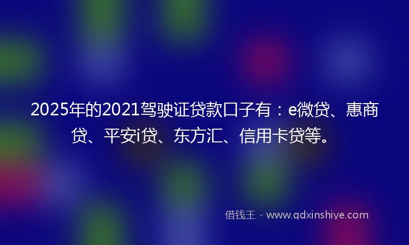 2025年的2021驾驶证贷款口子有：e微贷、惠商贷、平安i贷、东方汇、信用卡贷等。
