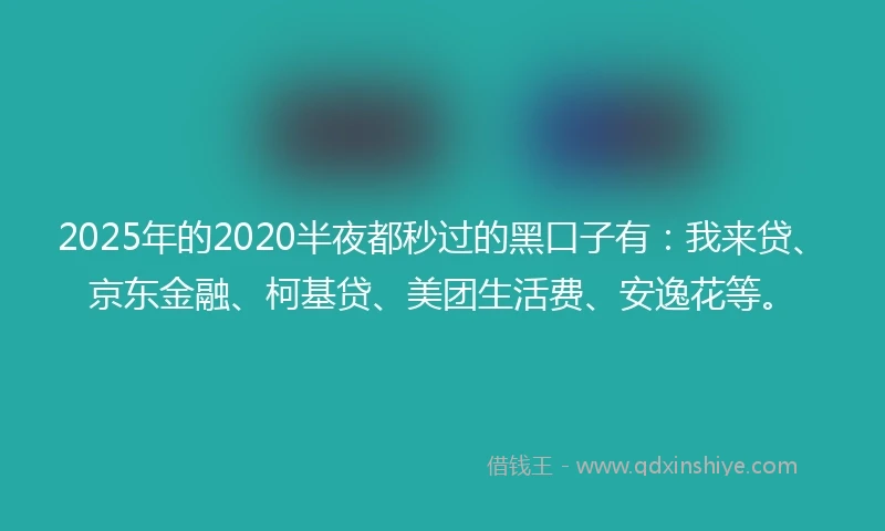 2025年的2020半夜都秒过的黑口子有：我来贷、京东金融、柯基贷、美团生活费、安逸花等。