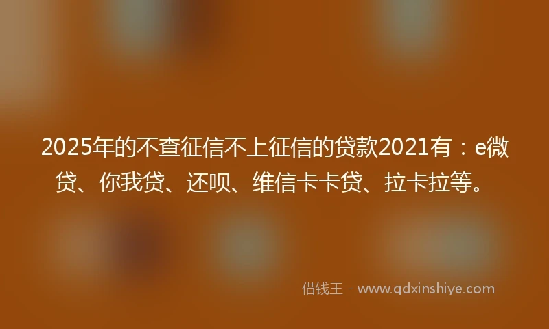 2025年的不查征信不上征信的贷款2021有：e微贷、你我贷、还呗、维信卡卡贷、拉卡拉等。