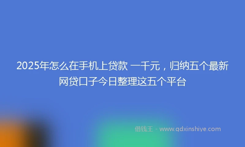 2025年怎么在手机上贷款 一千元，归纳五个最新网贷口子今日整理这五个平台