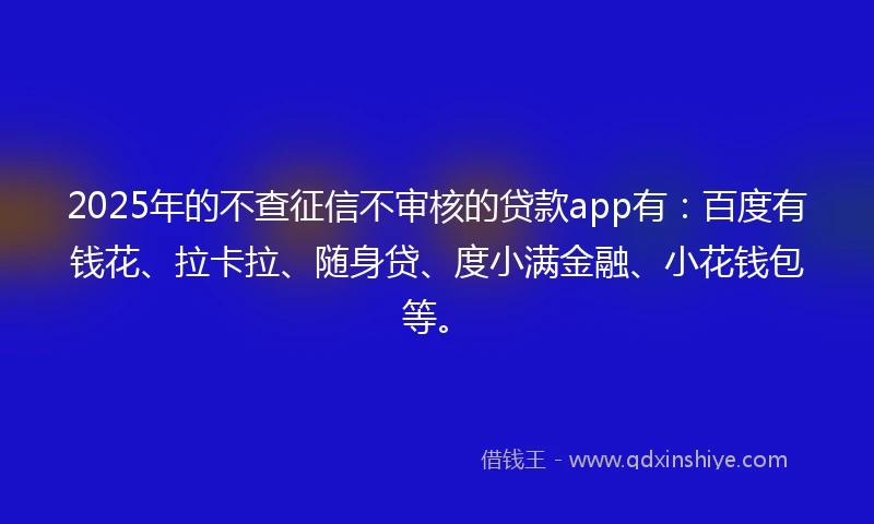 2025年的不查征信不审核的贷款app有：百度有钱花、拉卡拉、随身贷、度小满金融、小花钱包等。