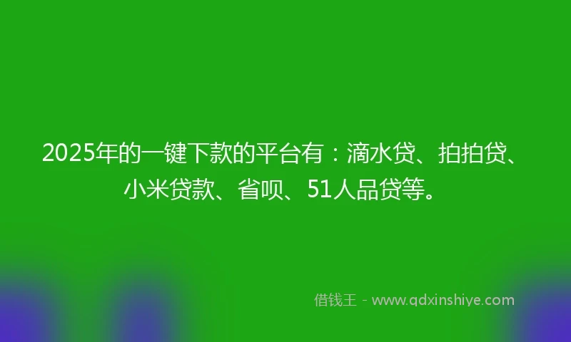 2025年的一键下款的平台有：滴水贷、拍拍贷、小米贷款、省呗、51人品贷等。