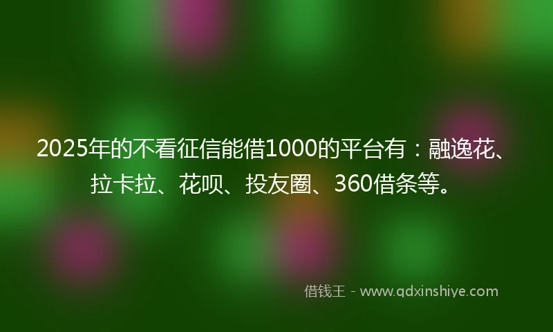 2025年的不看征信能借1000的平台有：融逸花、拉卡拉、花呗、投友圈、360借条等。