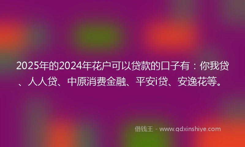 2025年的2024年花户可以贷款的口子有：你我贷、人人贷、中原消费金融、平安i贷、安逸花等。
