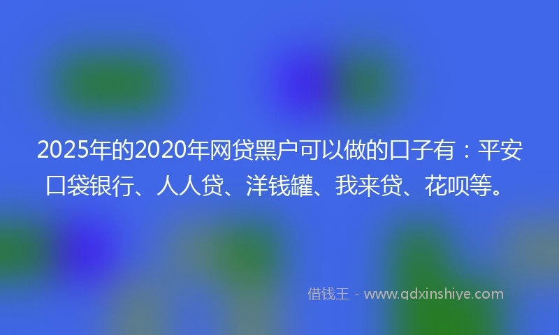 2025年的2020年网贷黑户可以做的口子有：平安口袋银行、人人贷、洋钱罐、我来贷、花呗等。