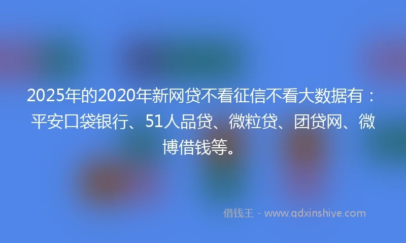 2025年的2020年新网贷不看征信不看大数据有：平安口袋银行、51人品贷、微粒贷、团贷网、微博借钱等。
