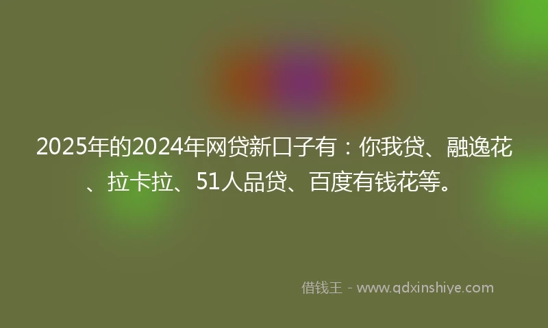 2025年的2024年网贷新口子有：你我贷、融逸花、拉卡拉、51人品贷、百度有钱花等。