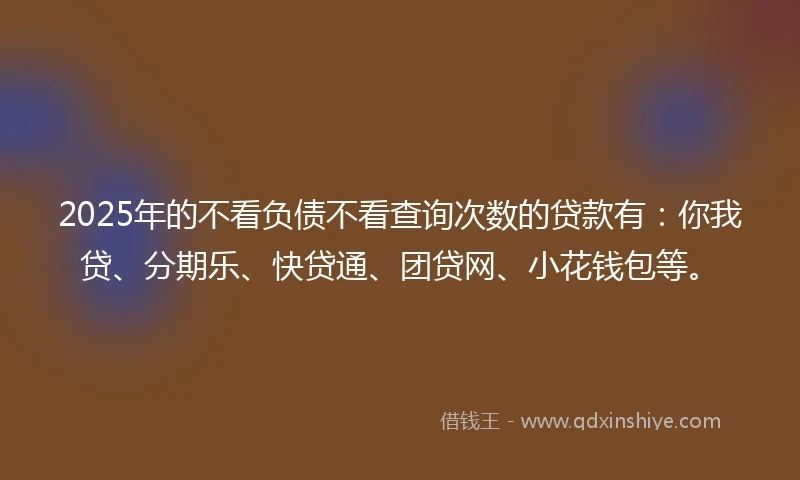 2025年的不看负债不看查询次数的贷款有：你我贷、分期乐、快贷通、团贷网、小花钱包等。