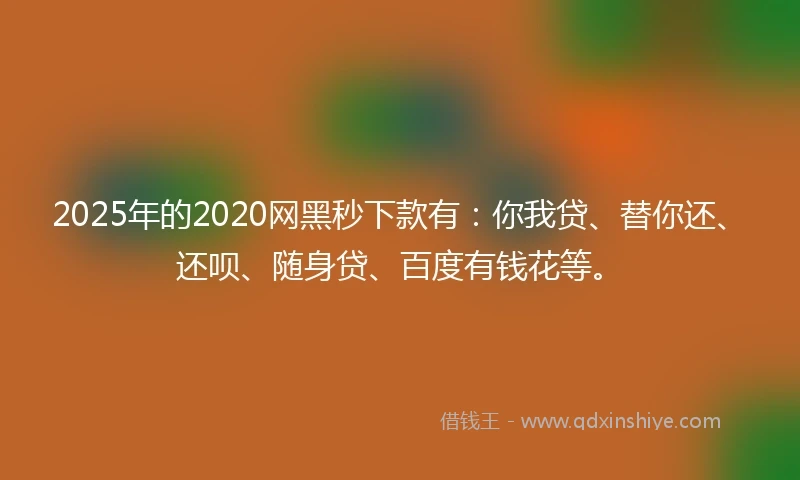 2025年的2020网黑秒下款有：你我贷、替你还、还呗、随身贷、百度有钱花等。