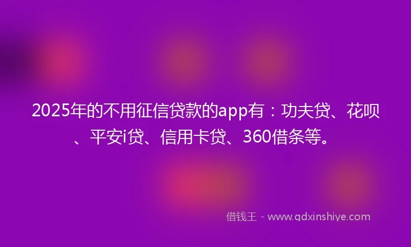 2025年的不用征信贷款的app有：功夫贷、花呗、平安i贷、信用卡贷、360借条等。
