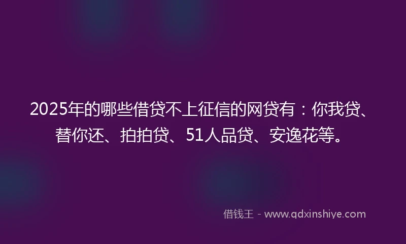 2025年的哪些借贷不上征信的网贷有：你我贷、替你还、拍拍贷、51人品贷、安逸花等。